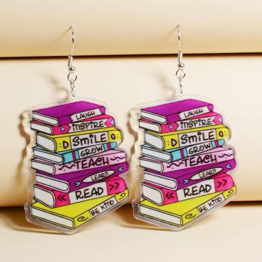 Clear Resin Librarian Book Earrings